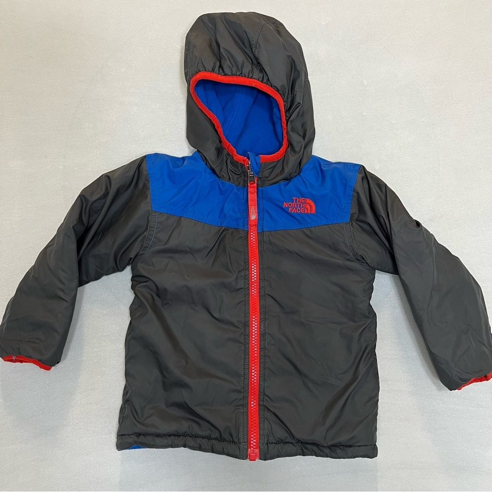 THE NORTH FACE Reversible Jacket Hooded Toddler Size 2T Blue Grey Orange Red